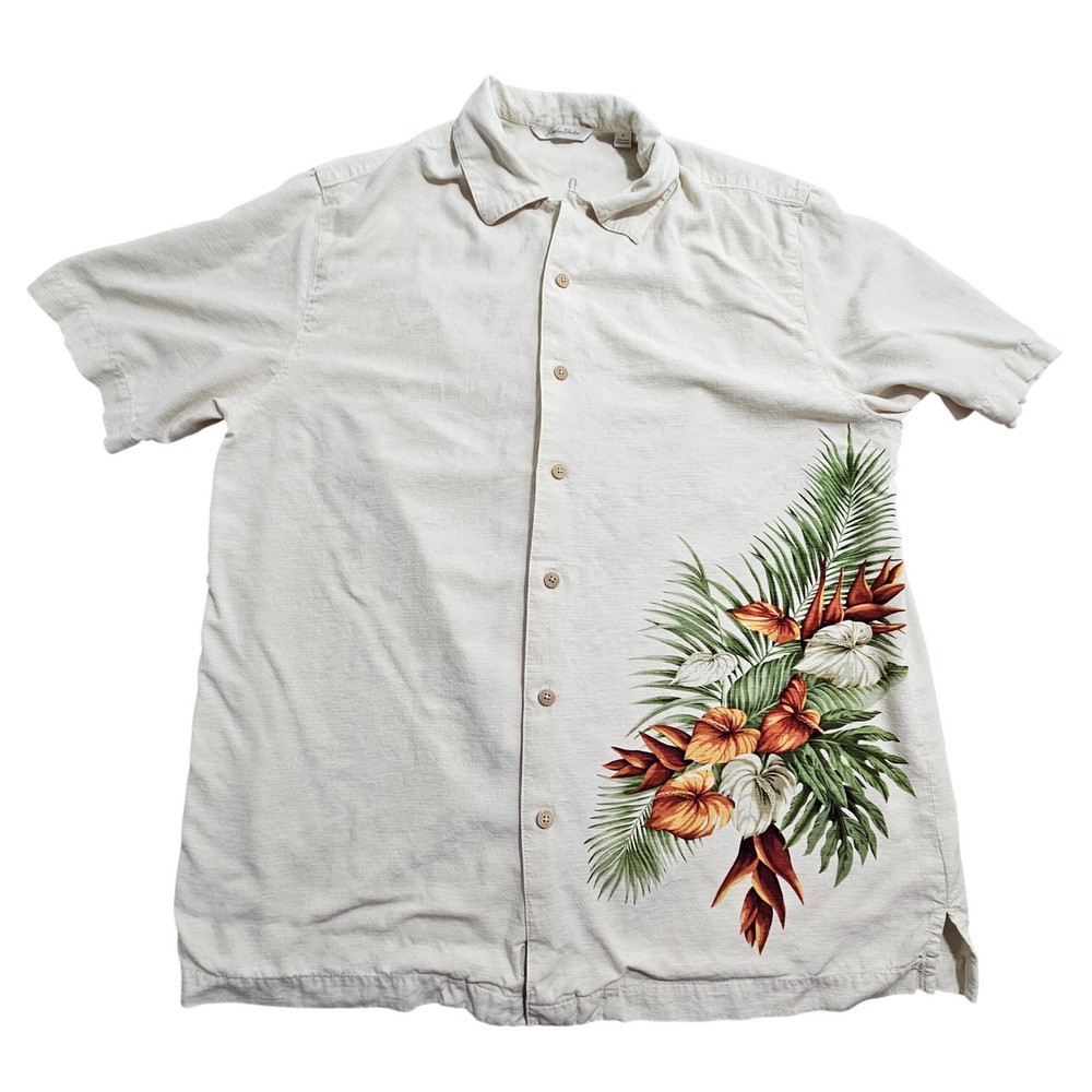 Cezani Paradise Collection Tropical Men M Silk Vintage Hawaiian Camp Collar Loop